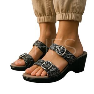 DANSKO Sophia Women's SZ 39/9 Metalilc Dot Nubuck Leather Wedge Sandals Comfy